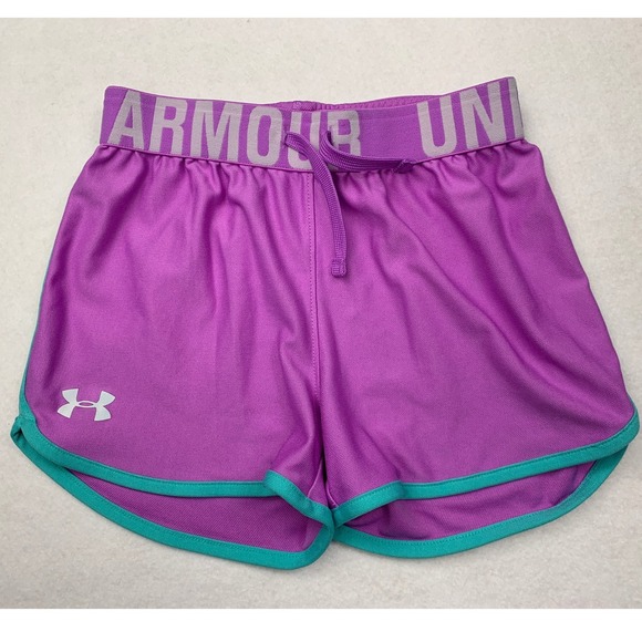 Under Armour Pants - Under Armour Girls HeatGear Athletic Shorts Purple Teal YSM Loose Fit Drawstring